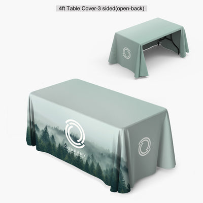 4' Table Cover 3-Sided Open Back and 4-Sided Closed Back Options