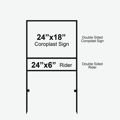 Real estate sign frame dimensions with 24 x 18 sign and 24 x 6 rider