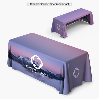 6' Table Cover 3-Sided Open Back and 4-Sided Closed Back Options