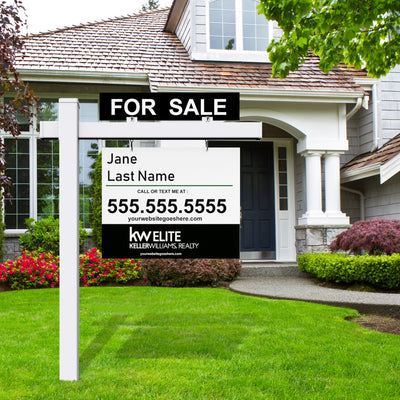 Real Estate For Sale Post Sign Installed in Front of a House