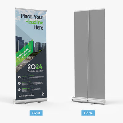 Standard retractable banner stand front and back view