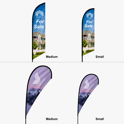 Feather and Teardrop Tent Flag size options
