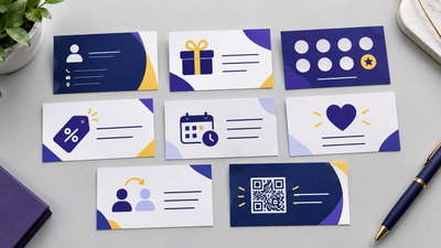 Creative uses for custom business cards including gift certificates, loyalty cards, coupons, appointment cards, and QR code cards