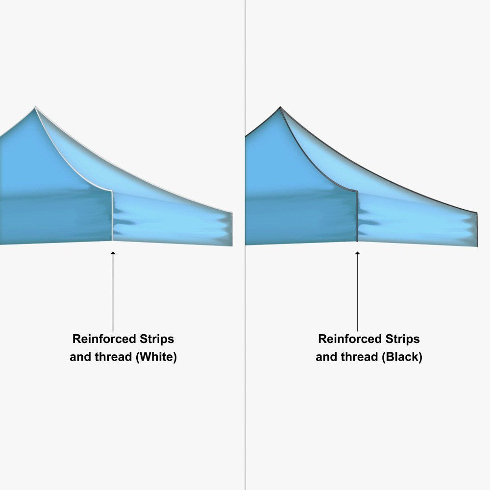 Event tent reinforced strip options in white and black
