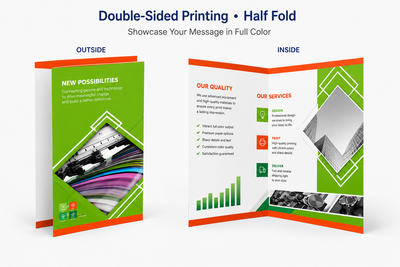 Custom half-fold flyers with double-sided full-color printing