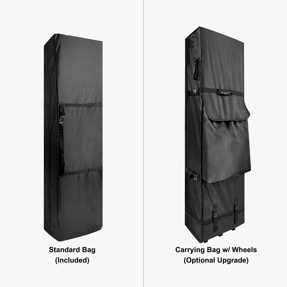 Standard bag and wheeled carrying bag options for custom event tent