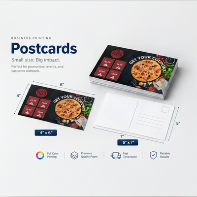 Custom postcards printing in 4 x 6 and 5 x 7 sizes